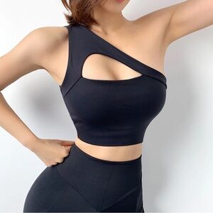 Black One-Shoulder Crop Top